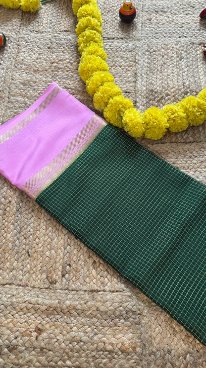 Pure Mysore Silk Sarees - Bespoke Drapes - Green and Baby Pink