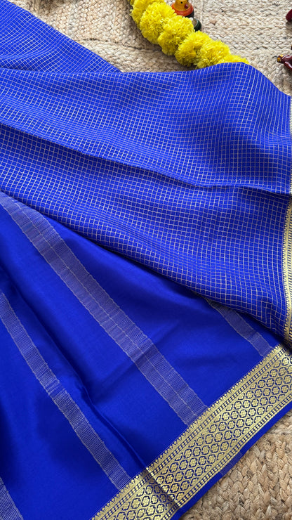 Pure Mysore Silk Sarees - Bespoke Drapes - Royal Blue Checkered