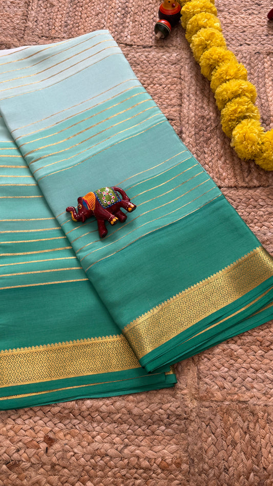 Pure Mysore Silk Sarees - Bespoke Drapes - Green and Light Green