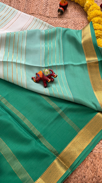 Pure Mysore Silk Sarees - Bespoke Drapes - Green and Light Green