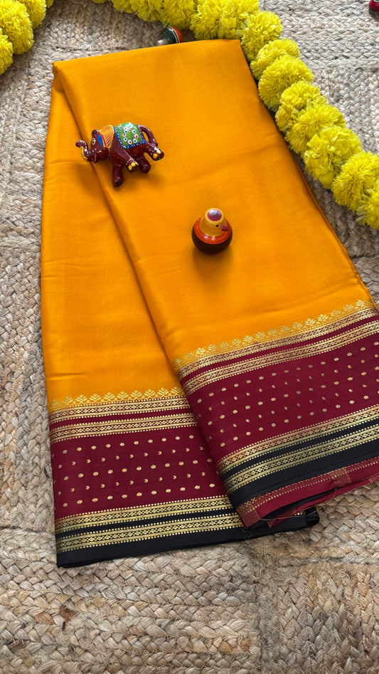 Pure Mysore Silk - Bespoke Drapes - Mustard Yellow & Maroon & Black