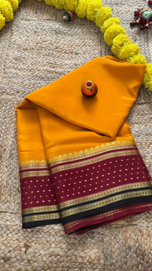 Pure Mysore Silk - Bespoke Drapes - Mustard Yellow & Maroon & Black