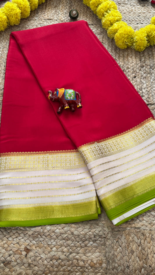 Pure Mysore Silk - Bespoke Drapes - Red & White & Light Green