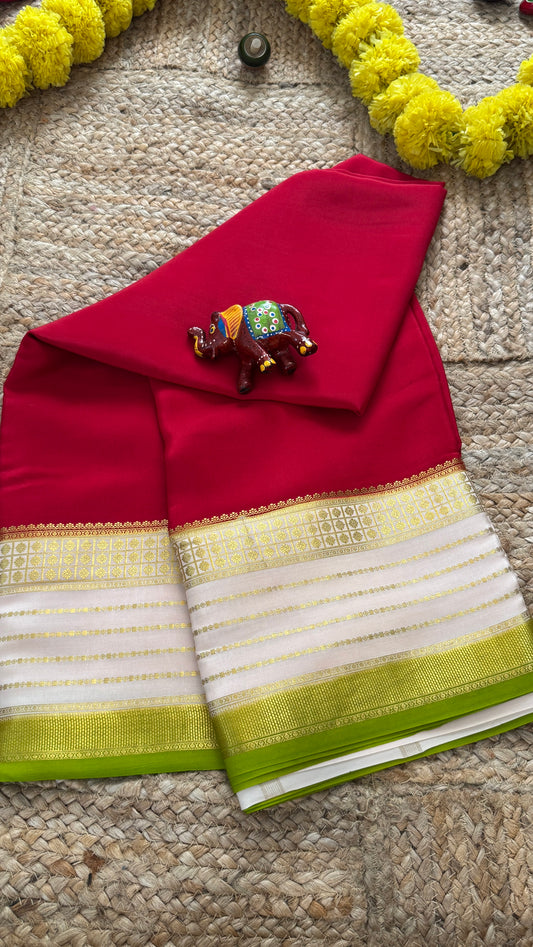 Pure Mysore Silk - Bespoke Drapes - Red & White & Light Green