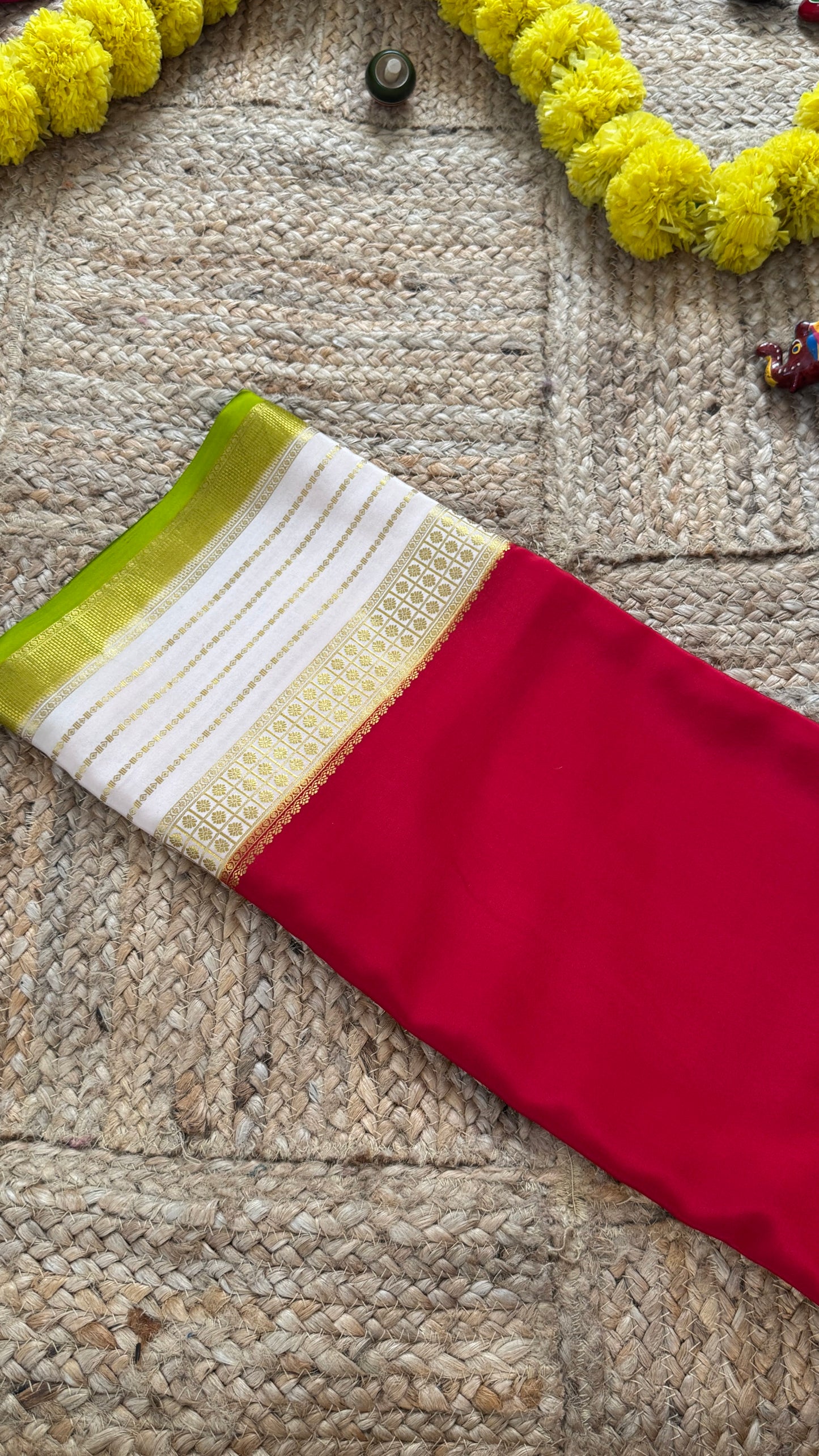 Pure Mysore Silk - Bespoke Drapes - Red & White & Light Green
