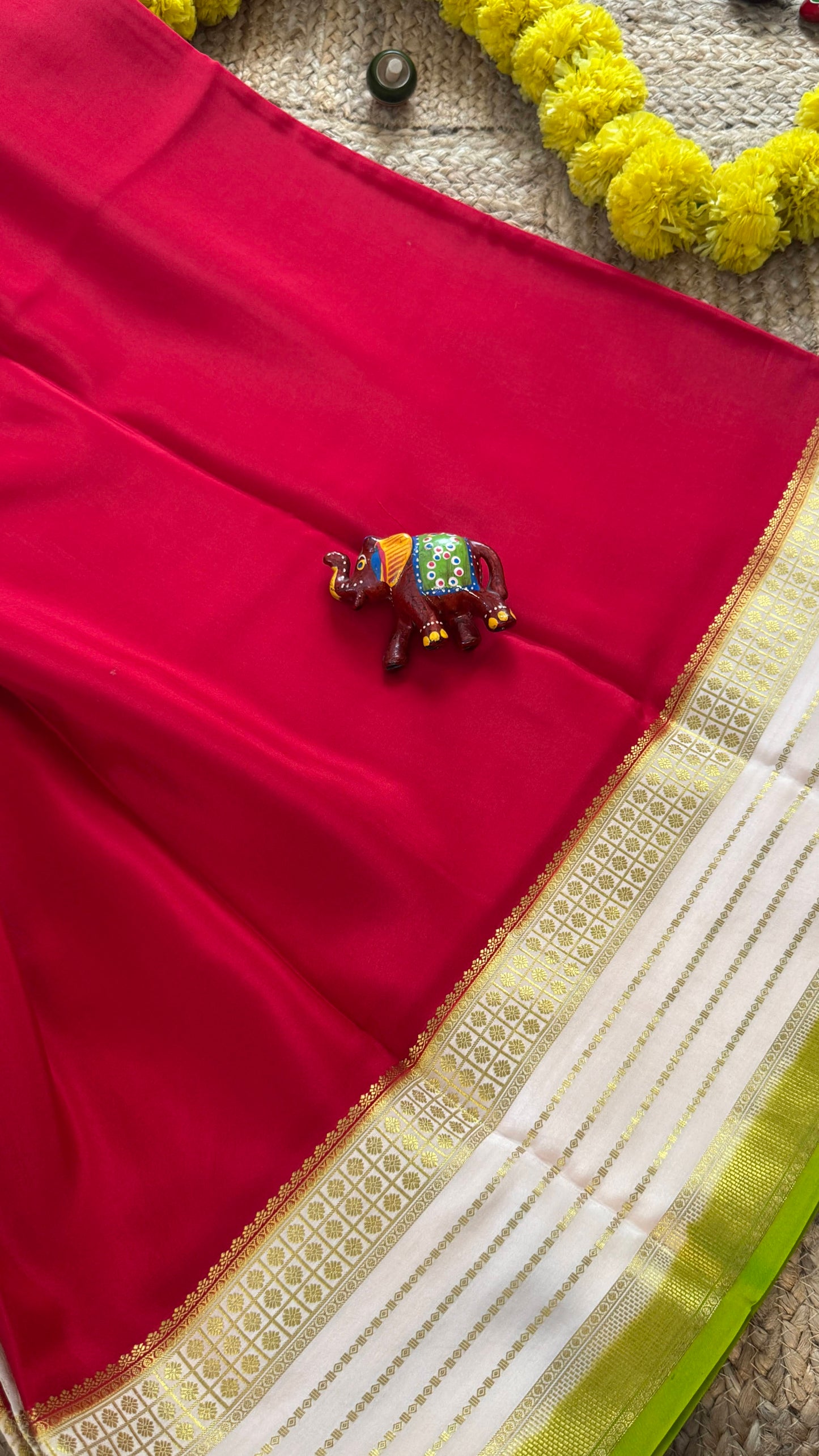 Pure Mysore Silk - Bespoke Drapes - Red & White & Light Green