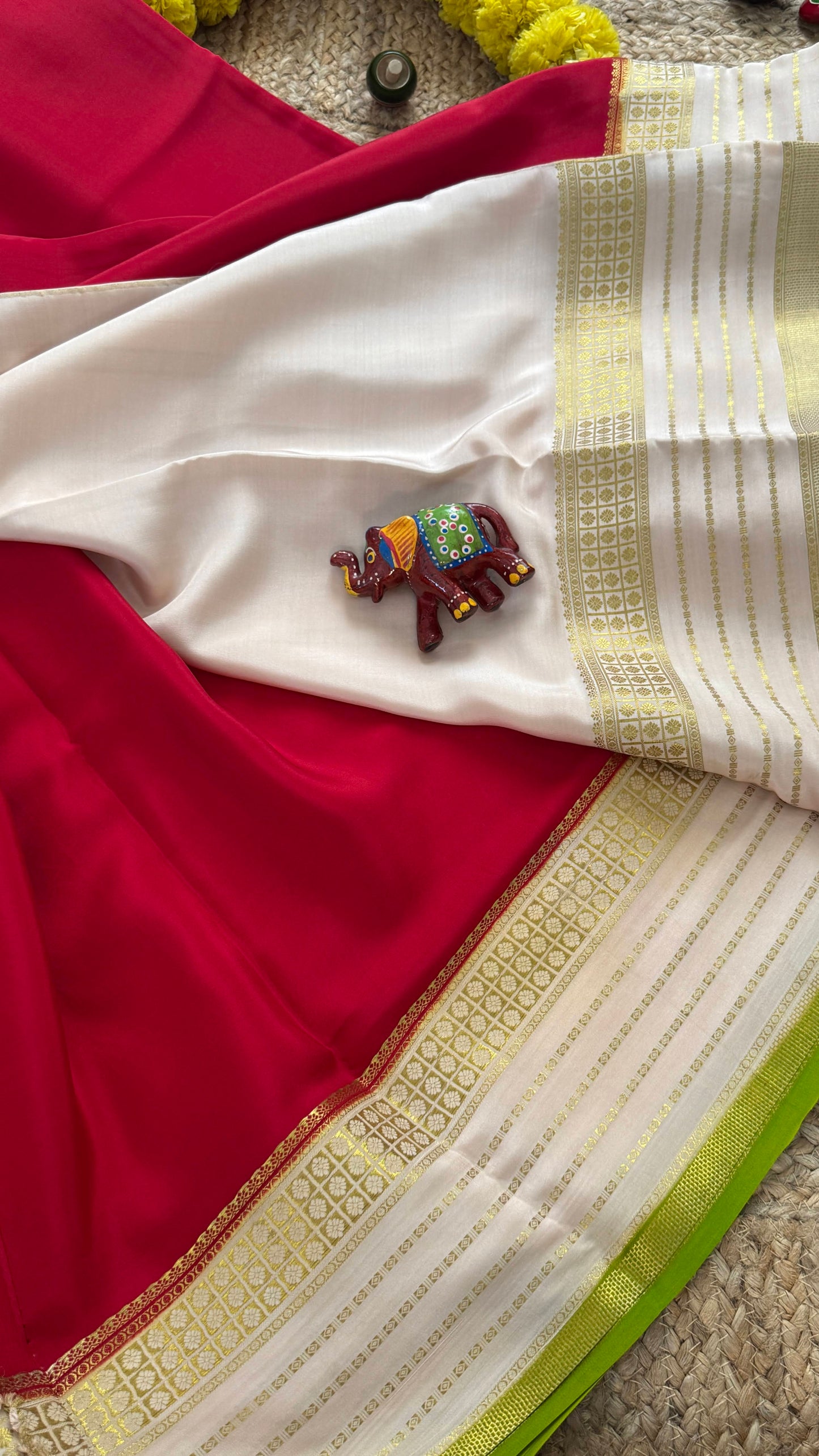 Pure Mysore Silk - Bespoke Drapes - Red & White & Light Green