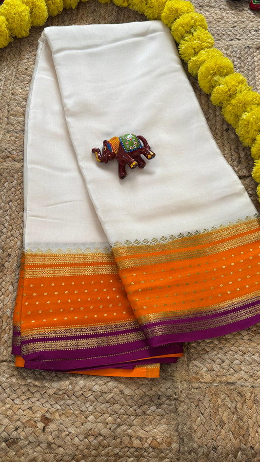 Pure Mysore Silk - Bespoke Drapes - Off White & Orange & Purple