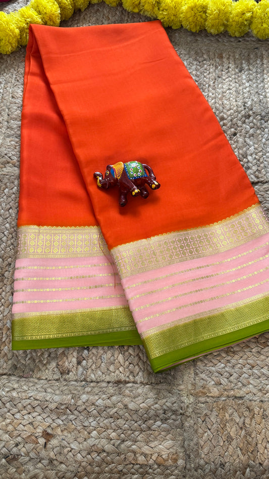 Pure Mysore Silk - Bespoke Drapes - Orange & Baby Pink & Light Green