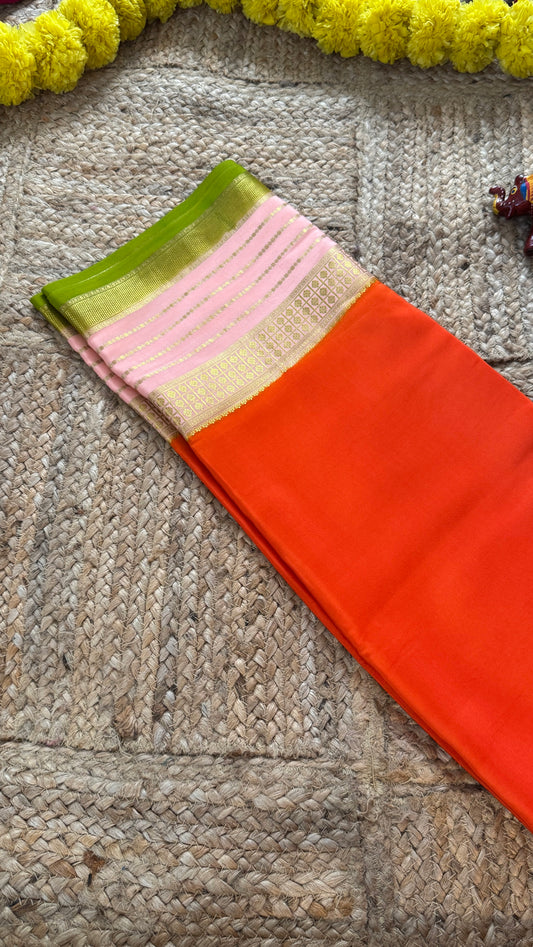 Pure Mysore Silk - Bespoke Drapes - Orange & Baby Pink & Light Green