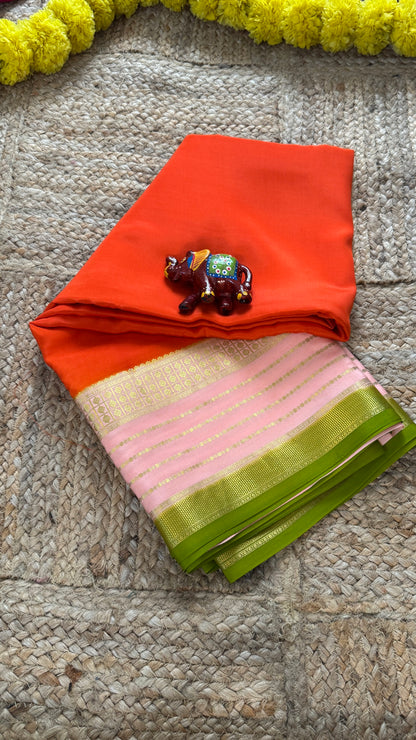 Pure Mysore Silk - Bespoke Drapes - Orange & Baby Pink & Light Green