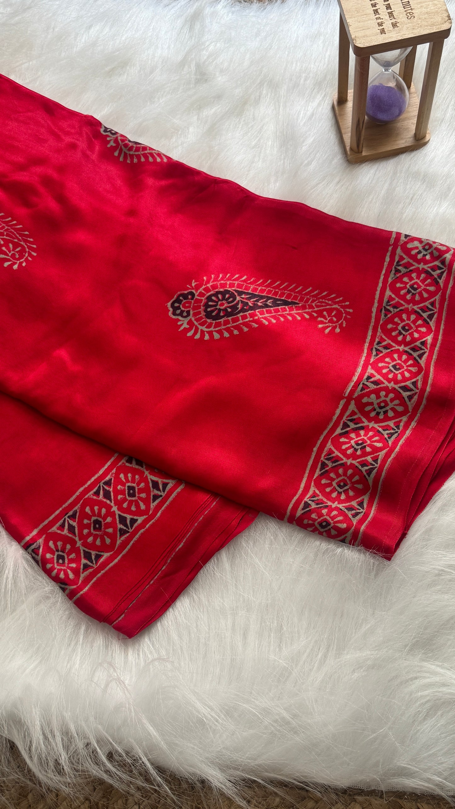 Navami Modal Silk Saree - Plain RED