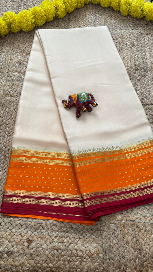 Pure Mysore Silk - Bespoke Drapes - OffWhite & Orange & Maroon