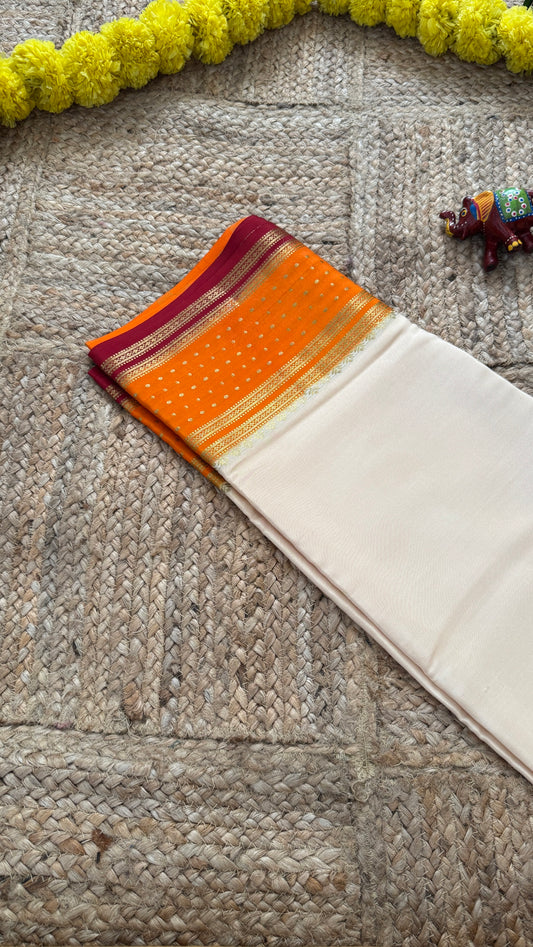 Pure Mysore Silk - Bespoke Drapes - OffWhite & Orange & Maroon