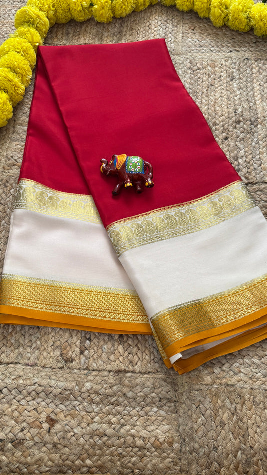 Pure Mysore Silk - Bespoke Drapes - Red & White & Orange