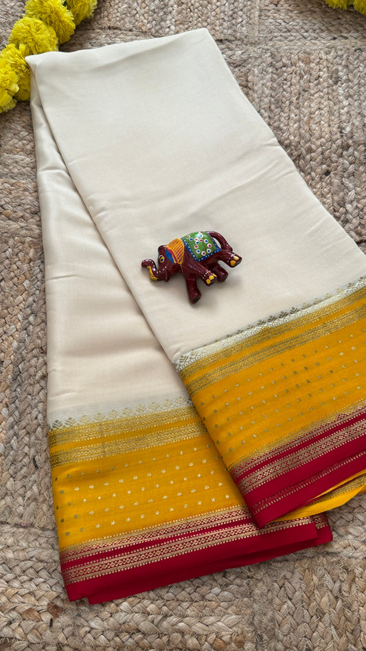 Pure Mysore Silk - Bespoke Drapes - Off White & Mustard & Red