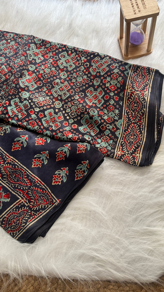 Navami Modal Silk Saree - Black Printed