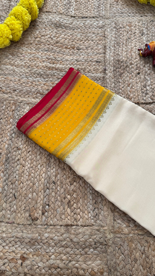 Pure Mysore Silk - Bespoke Drapes - Off White & Mustard & Red