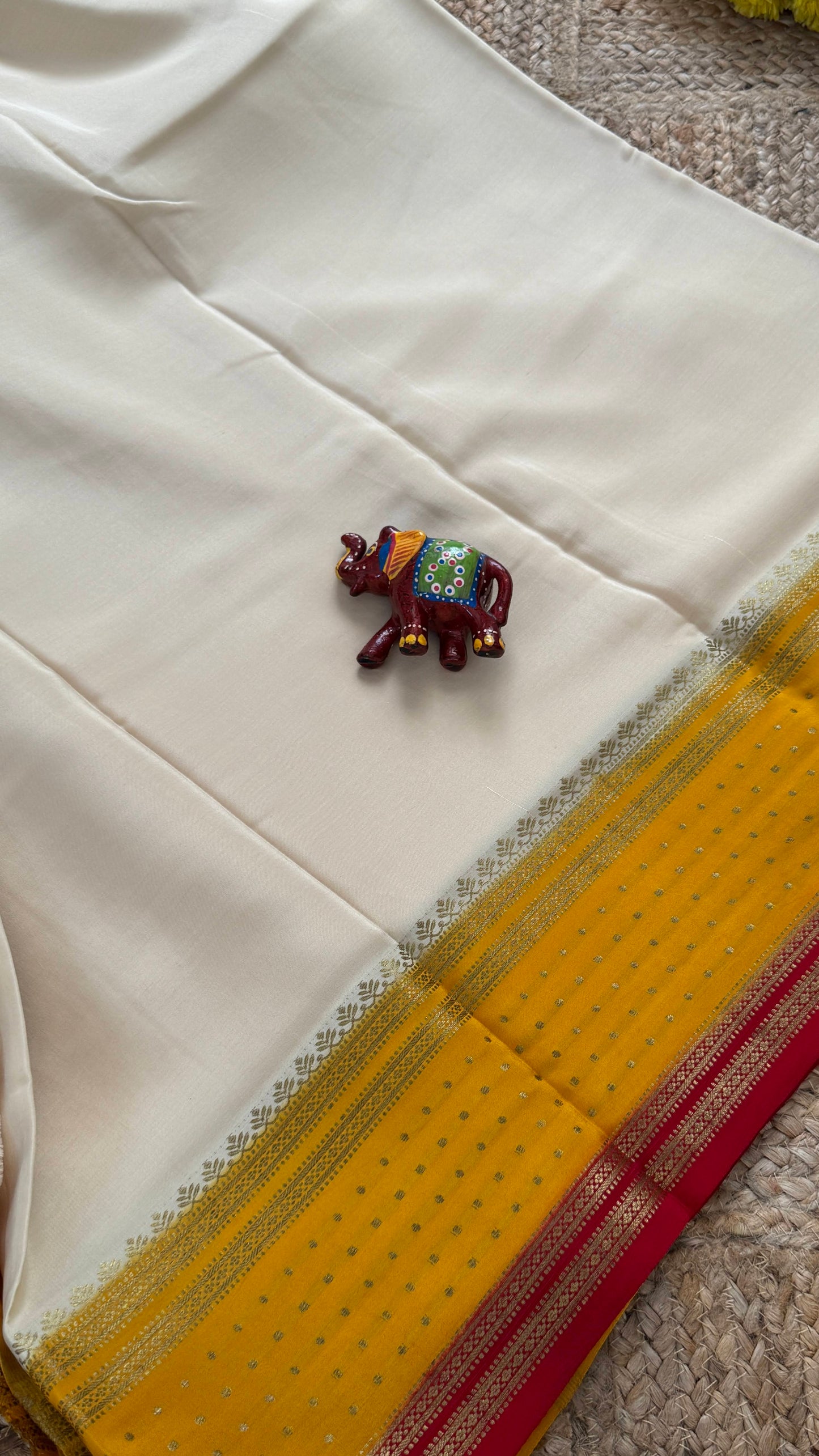 Pure Mysore Silk - Bespoke Drapes - Off White & Mustard & Red