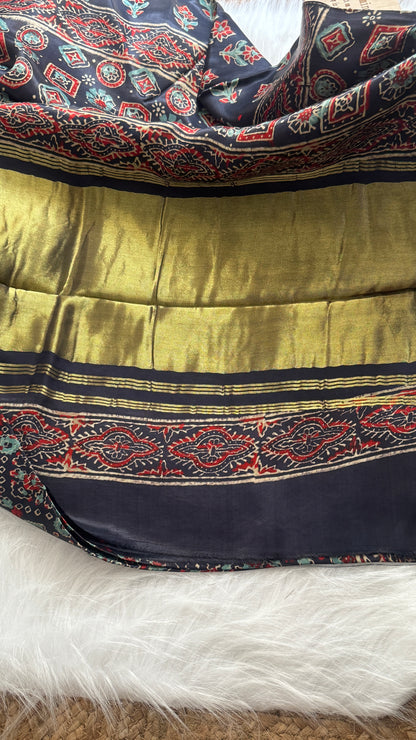 Navami Modal Silk Saree - Black Printed