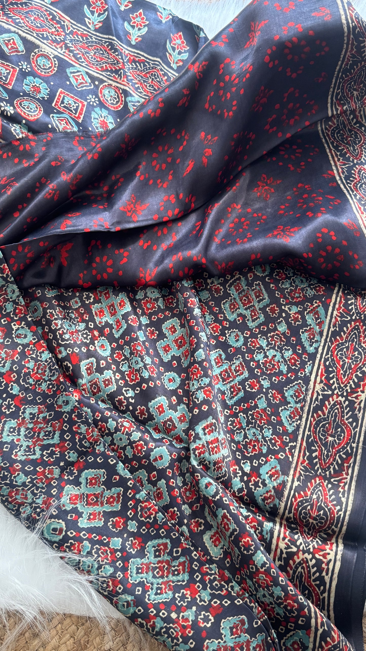 Navami Modal Silk Saree - Black Printed