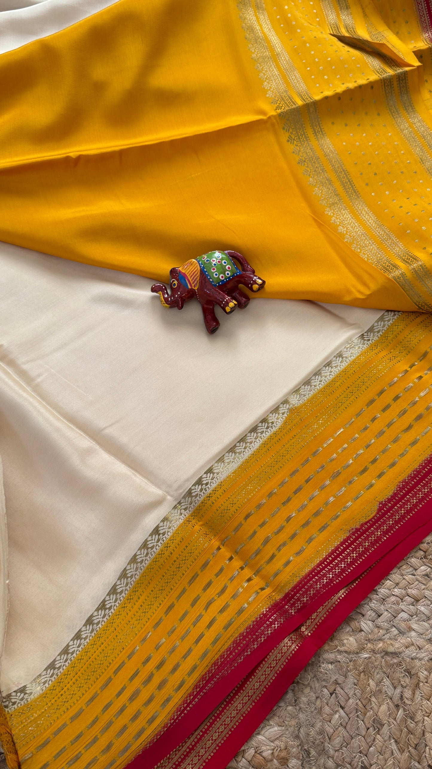 Pure Mysore Silk - Bespoke Drapes - Off White & Mustard & Red