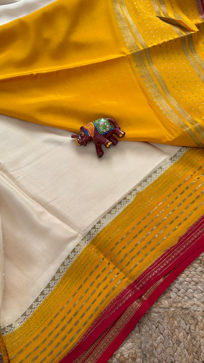 Pure Mysore Silk - Bespoke Drapes - Off White & Mustard & Red