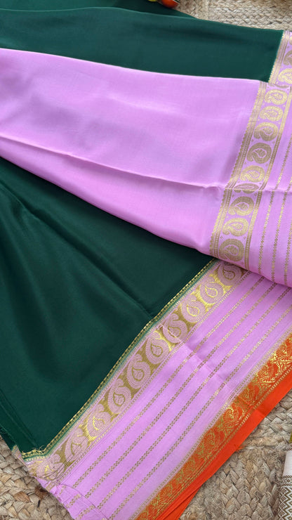 Pure Mysore Silk - Bespoke Drapes - Dark Green & Baby Pink & Orange