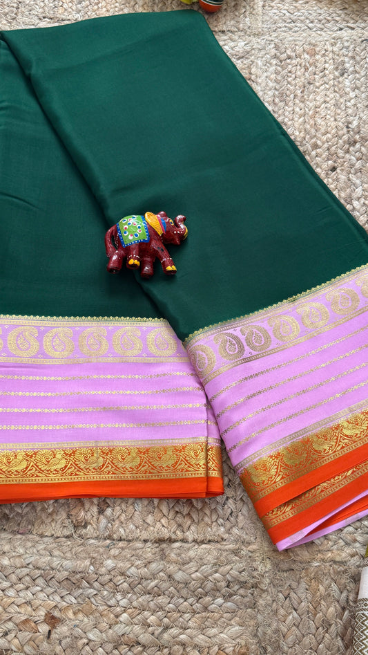 Pure Mysore Silk - Bespoke Drapes - Dark Green & Baby Pink & Orange