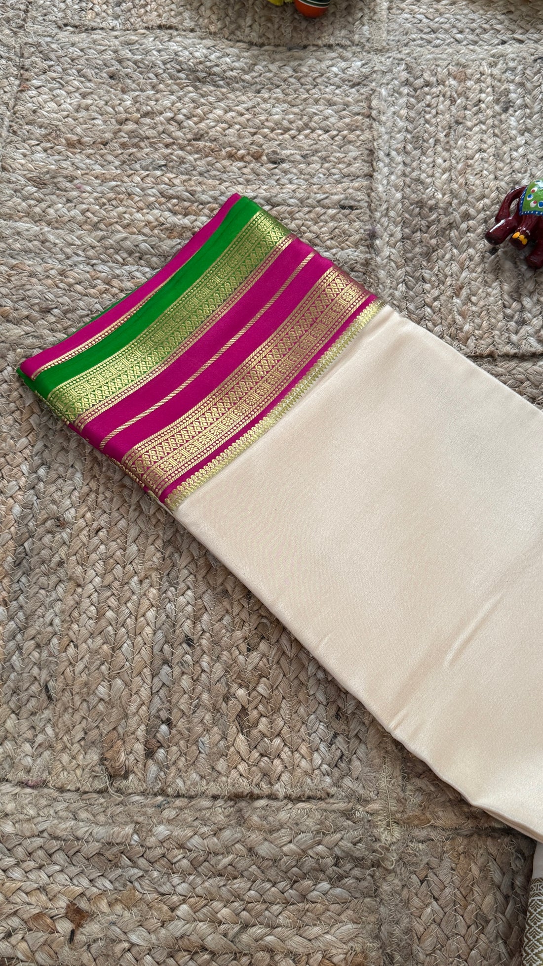 Pure Mysore Silk - Bespoke Drapes - White & Rani Pink & Green