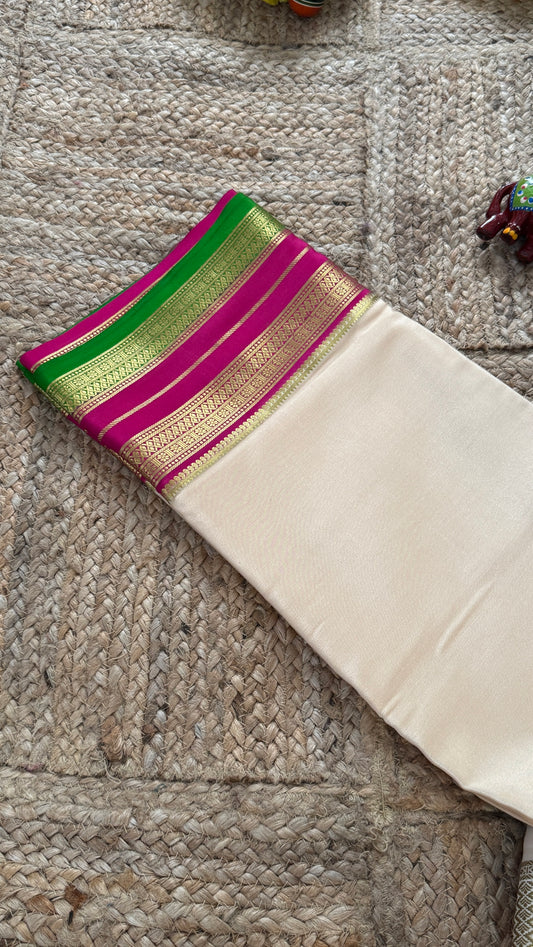 Pure Mysore Silk - Bespoke Drapes - White & Rani Pink & Green