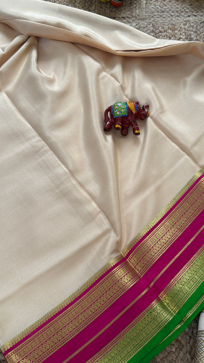 Pure Mysore Silk - Bespoke Drapes - White & Rani Pink & Green
