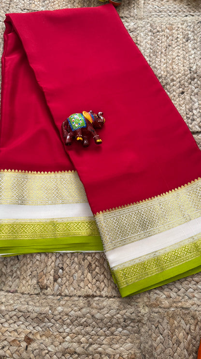 Pure Mysore Silk - Bespoke Drapes - Red & White & Light Green
