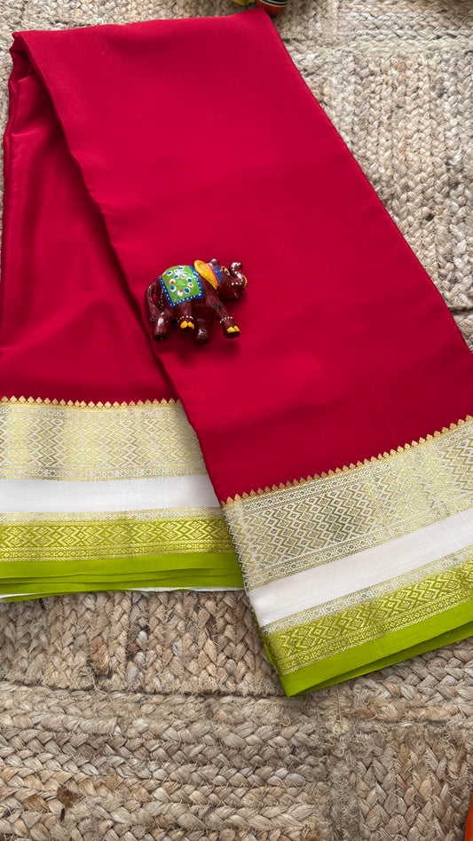 Pure Mysore Silk - Bespoke Drapes - Red & White & Light Green