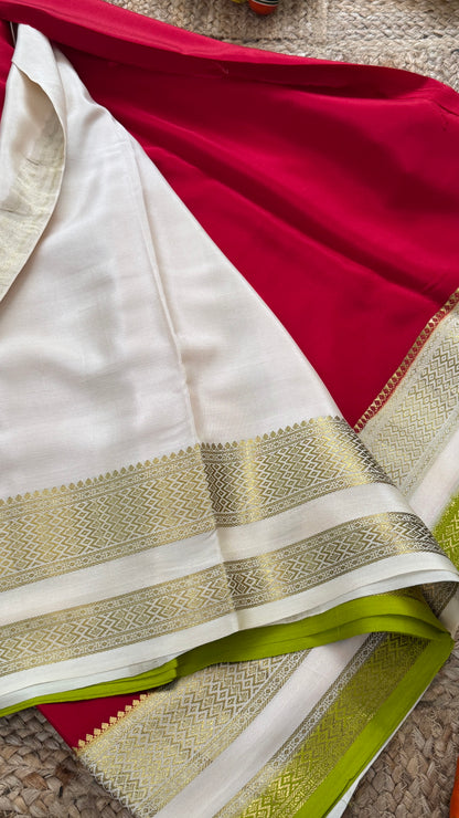 Pure Mysore Silk - Bespoke Drapes - Red & White & Light Green