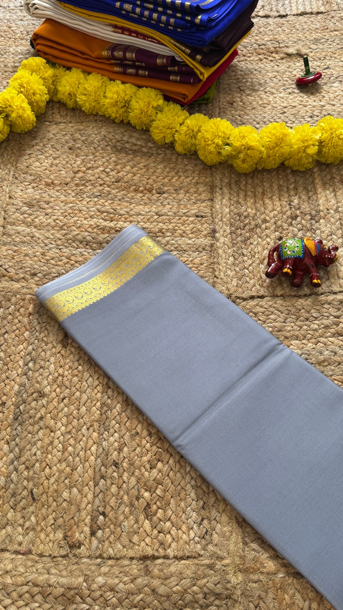 Mysore Silk Lite - Grey with small border