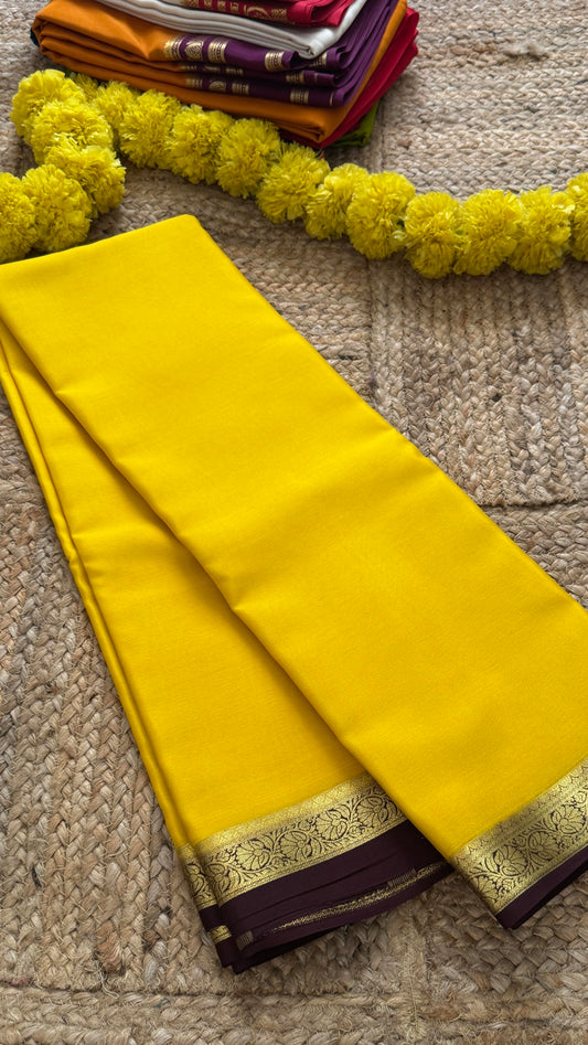 Mysore Silk Lite - Yellow and Coffee Brown boarder