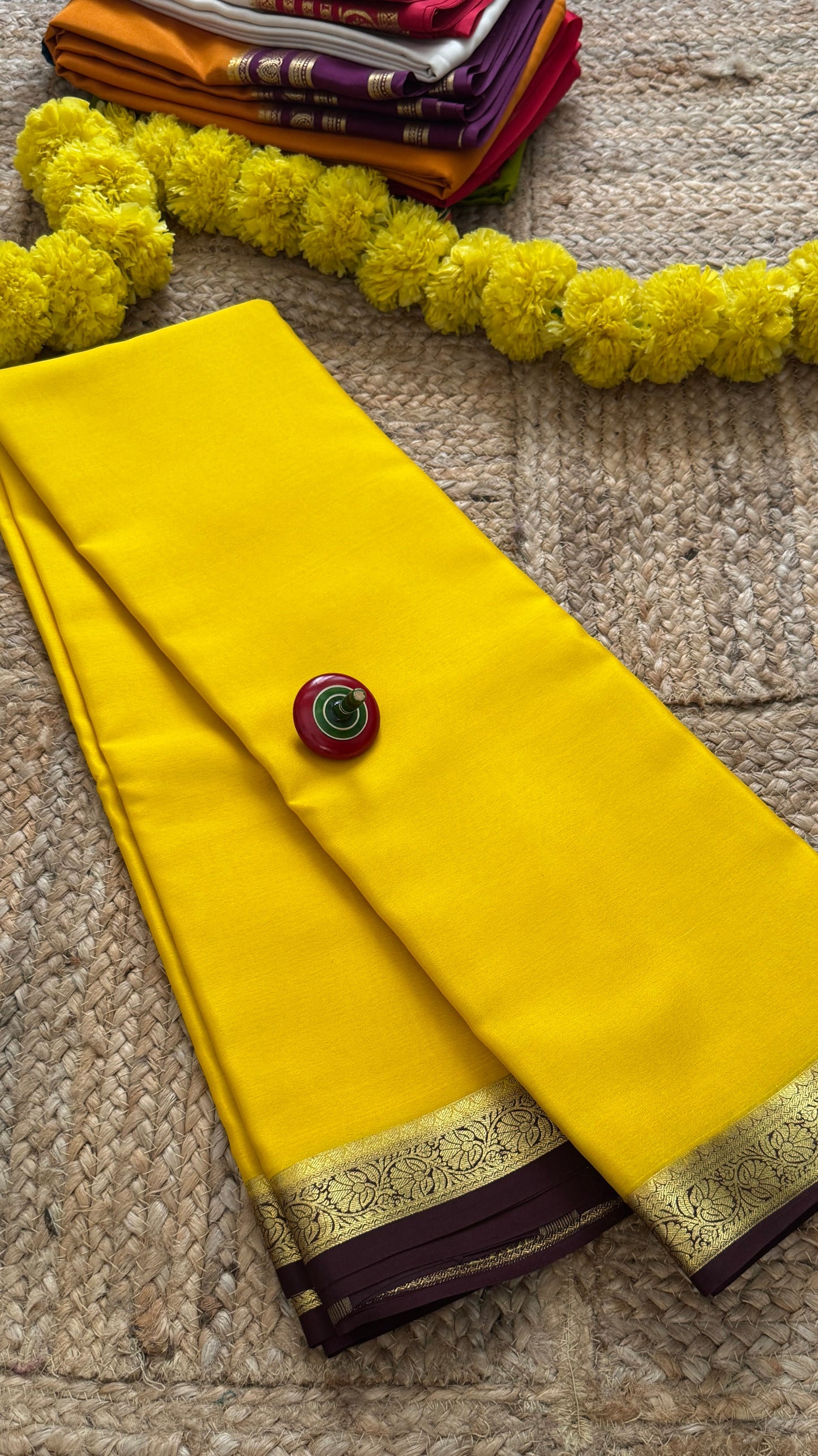 Mysore Silk Lite - Yellow and Coffee Brown boarder