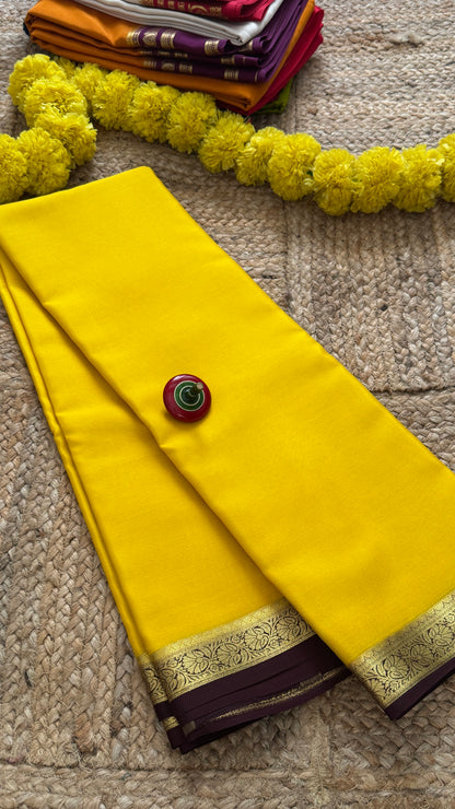 Mysore Silk Lite - Yellow and Coffee Brown boarder