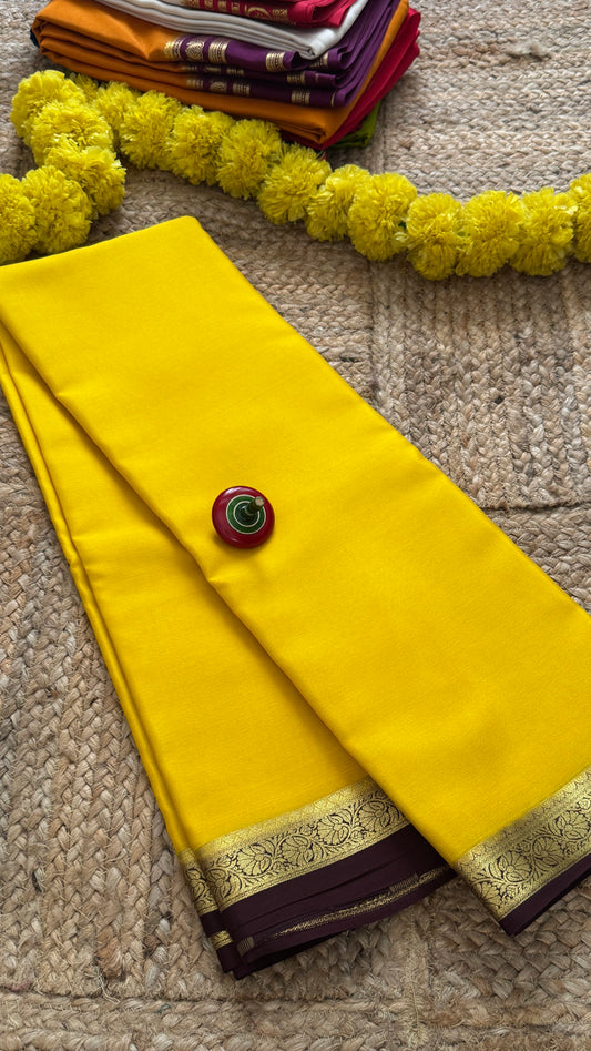 Mysore Silk Lite - Yellow and Coffee Brown boarder