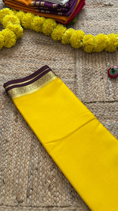 Mysore Silk Lite - Yellow and Coffee Brown boarder