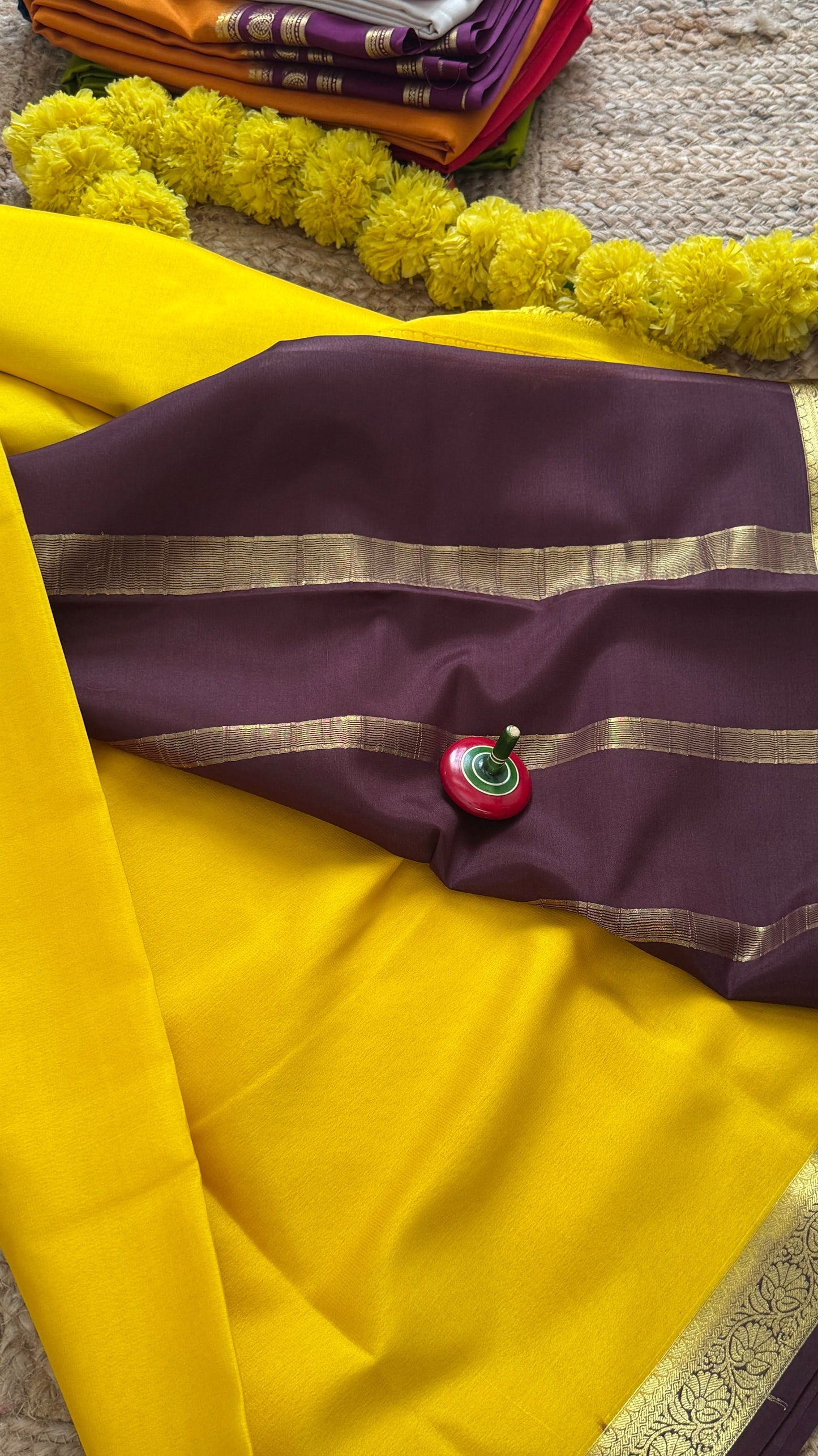 Mysore Silk Lite - Yellow and Coffee Brown boarder