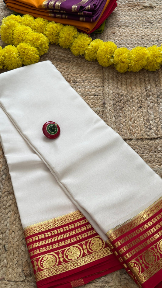 Mysore Silk Lite - White and Red Boarder
