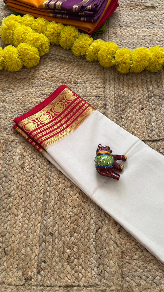 Mysore Silk Lite - White and Red Boarder