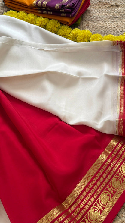 Mysore Silk Lite - White and Red Boarder