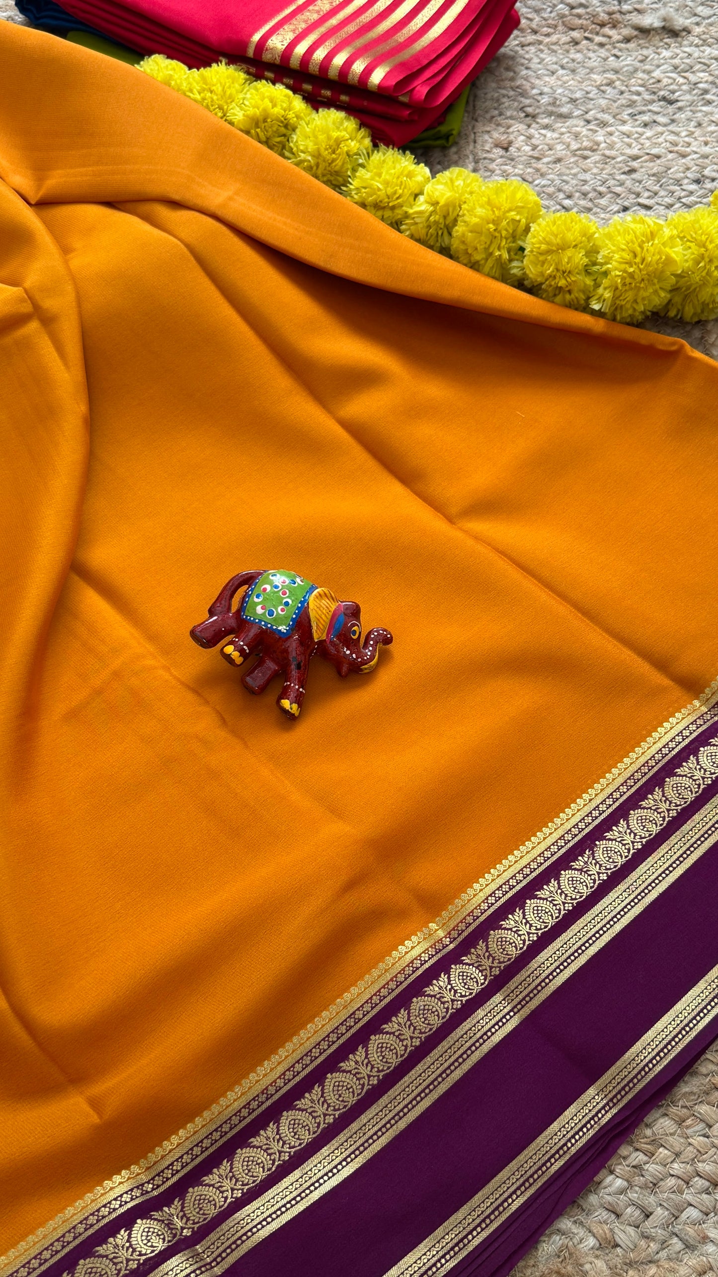 Mysore Silk Lite - Mustard Yellow and Maroon Baorder