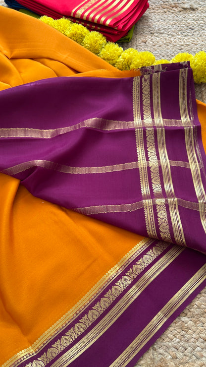 Mysore Silk Lite - Mustard Yellow and Maroon Baorder