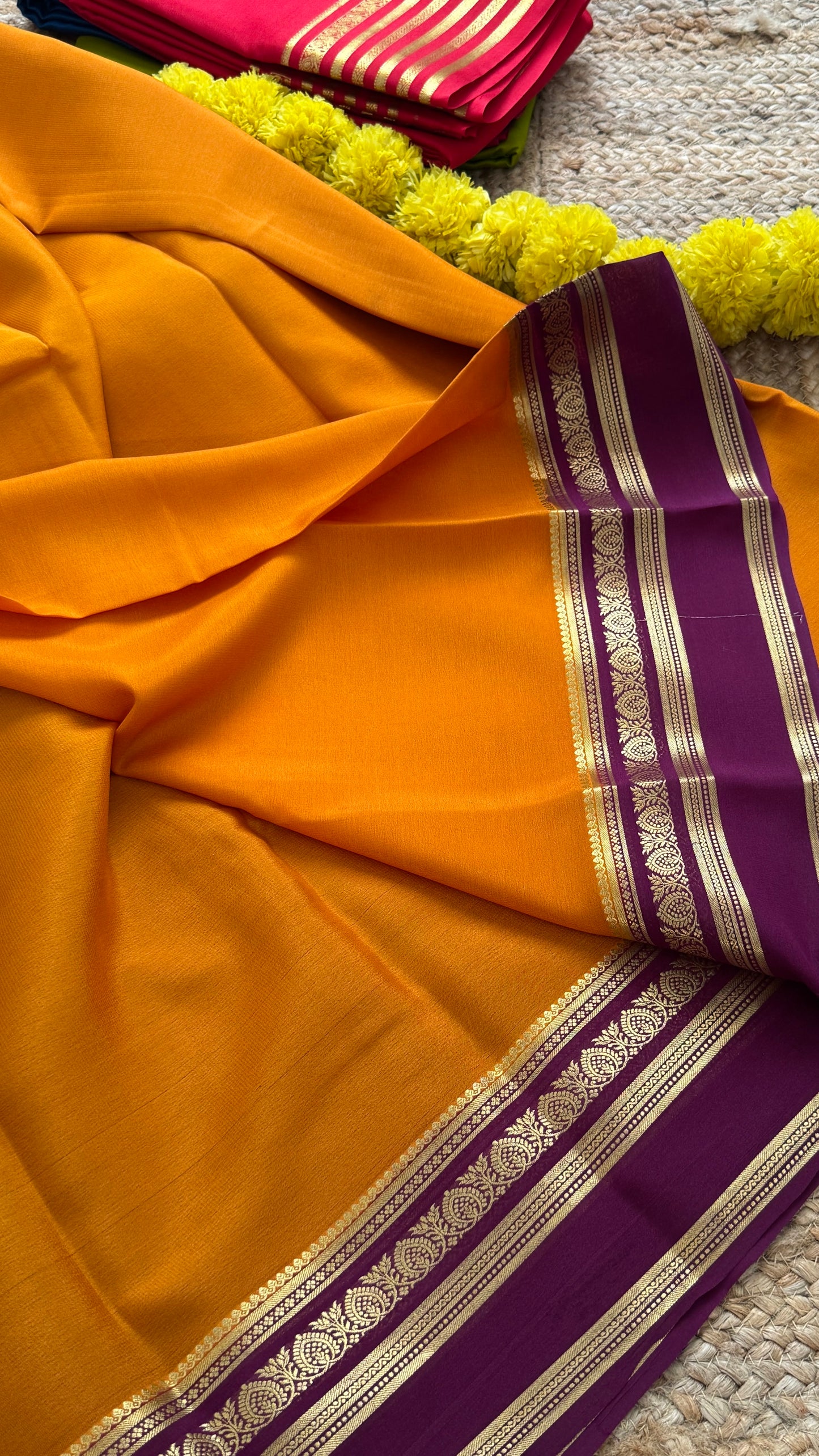 Mysore Silk Lite - Mustard Yellow and Maroon Baorder