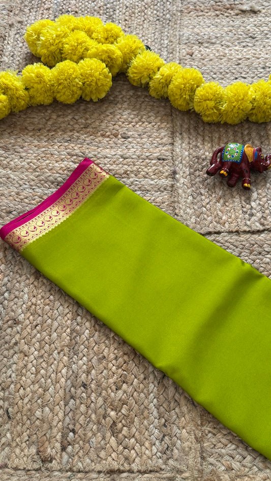 Mysore Silk Lite - Parrot Green and Pink Boarder