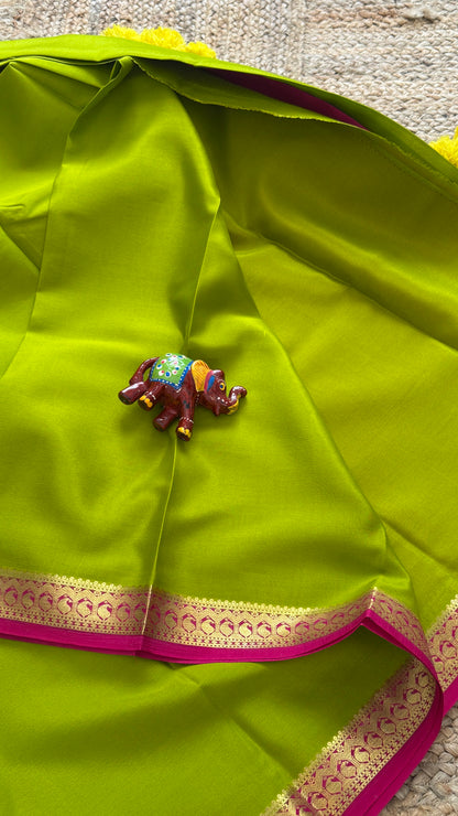Mysore Silk Lite - Parrot Green and Pink Boarder